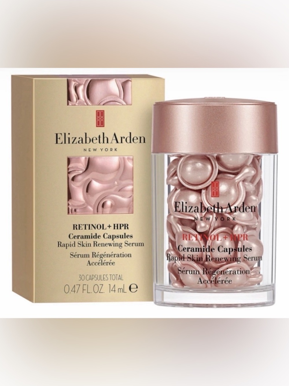 Elizabeth Arden Retinol + HPR Ceramide Capsules — Gold and Purple Packaging